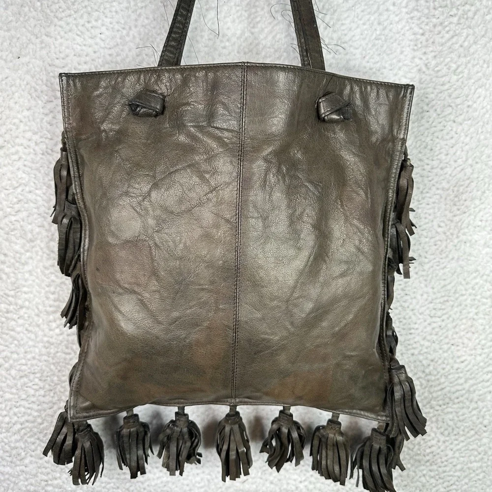 Leather Fringe Tote Bag Brown Genuine Leather‎ Boho Western Festival Hippie